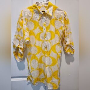 Vintage Coach White and Yellow C Print Button Down Shirt